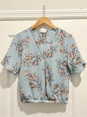 Sienna Sky Sky Blue Floral Wrap Blouse